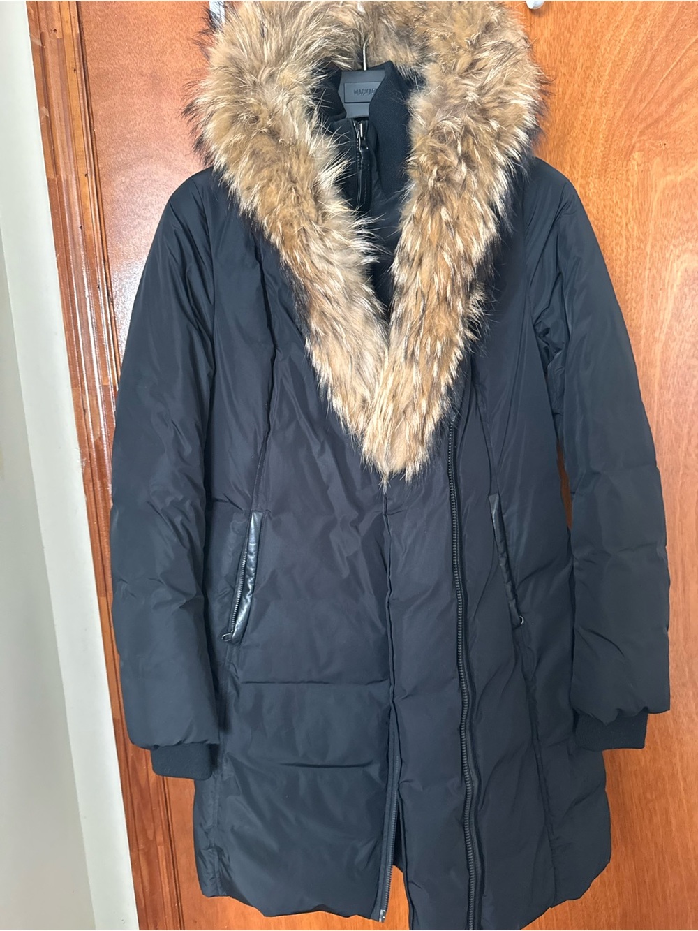 Mackage WOMEN'S BLACK PUFFER COAT WITH FUR-TRIM HOOD